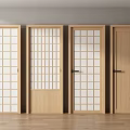 Wooden Hinged Doors with Glass Grid Panels and Solid Panel Modern Interior Design 3d model