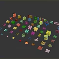 3D Farm Elements Including Crops Tools Wooden Barrels Fences Vegetables And Fruits