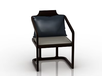 Modern Dark Wooden Frame Tea Table Chair With Light Gray Seat And Deep Blue Cushion 3d model
