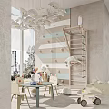 Kids Playroom Interior With Climbing Wall Ladder Toys Small Table Cloud Decor And Hanging Lights