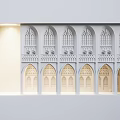 Elegant Modern Living Room White Wall With Illuminated Wall Lamp And Arched Decor Design