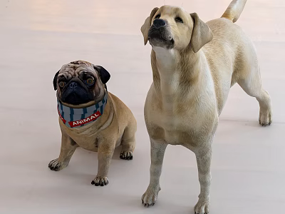 Realistic Sculptures Of Pug And Labrador Dog 3d model