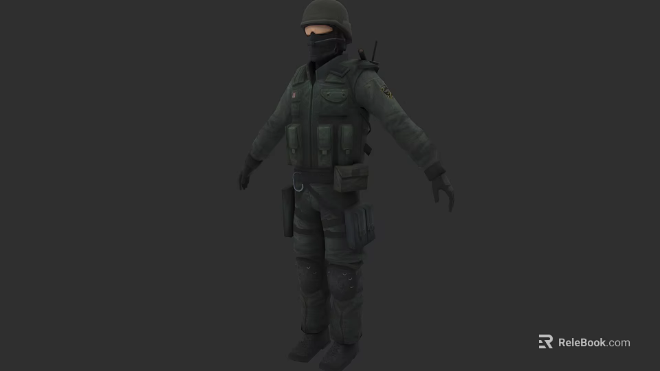 3D Military Character Model In Tactical Uniform With Helmet And Mask Standing Pose 3d model 
