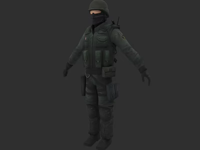 3D Military Character Model In Tactical Uniform With Helmet And Mask Standing Pose 3d model