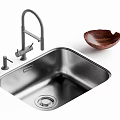 Stainless Steel Kitchen Sink With Faucet And Wooden Bowl