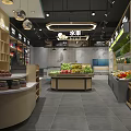 Modern Supermarket Interior With Fresh Fruits Vegetables Display Counters And Shelves