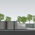 Modern Scenic Wall Design With Metal Panels Glass Elements And Surrounding Trees
