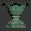 Ancient Turquoise Green Bronze Vase With Petal Shaped Rim And Hexagonal Base