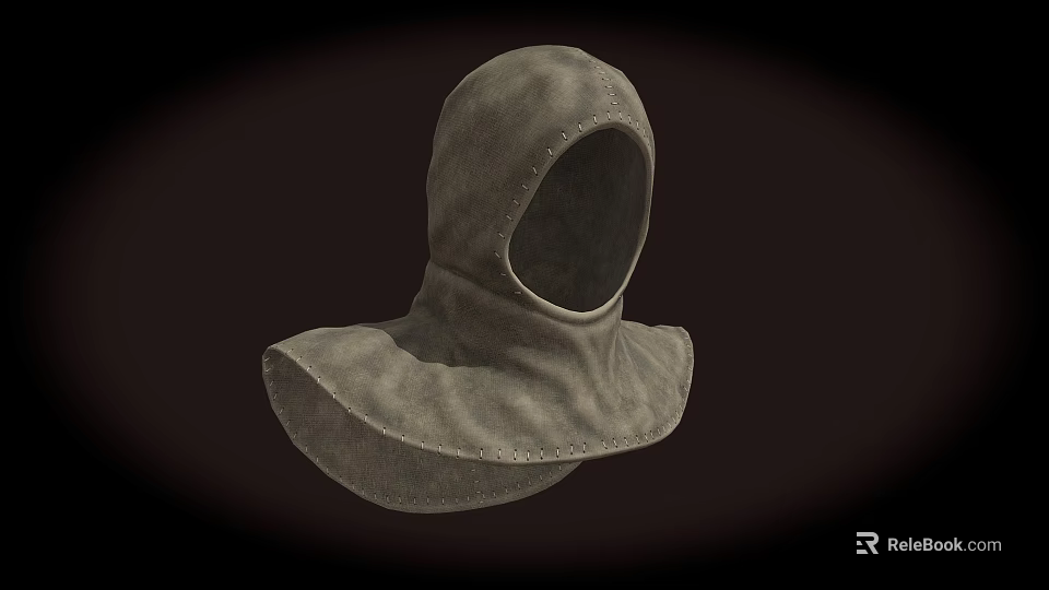 Gray Hooded Cloak Style Fabric Hat With Flared Hem And Stitched Design 3d model 
