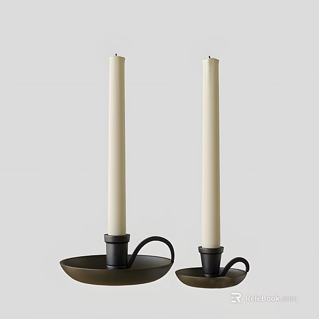 White Candles with Black Candle Holders Curved Handles Minimalist Design Home Decor Essentials 3d model 