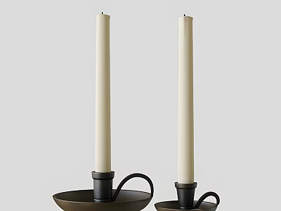 White Candles with Black Candle Holders Curved Handles Minimalist Design Home Decor Essentials 3d model