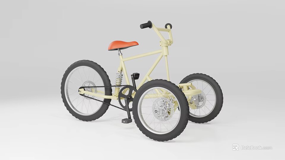 Yellow Frame Tricycle With Orange Seat Large Tires And Spring Suspension 3d model 