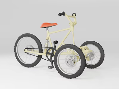 Yellow Frame Tricycle With Orange Seat Large Tires And Spring Suspension 3d model