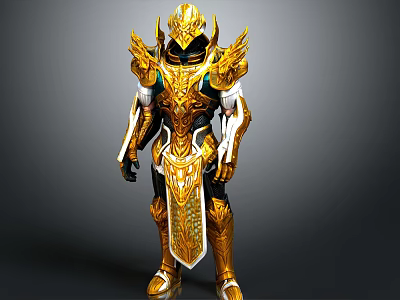 Golden Mythical Armor With Intricate Winged Details And Ornate Patterns 3d model