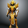 Golden Mythical Armor With Intricate Winged Details And Ornate Patterns