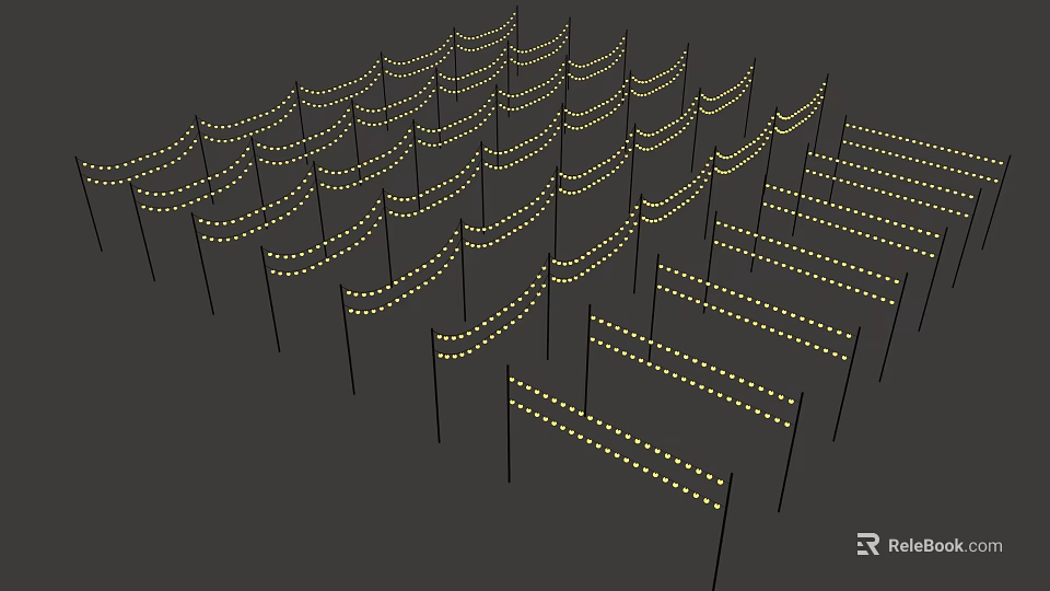 Curved Decorative Light Elements Arranged Neatly With Yellow Dots On Gray Background 3d model