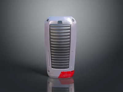 Modern Silver Rectangular Electronic Equipment With Striped Surface And Red Base 3d model