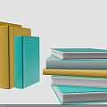 Colorful Books Stacked In Yellow Light Blue And Cream On White Background