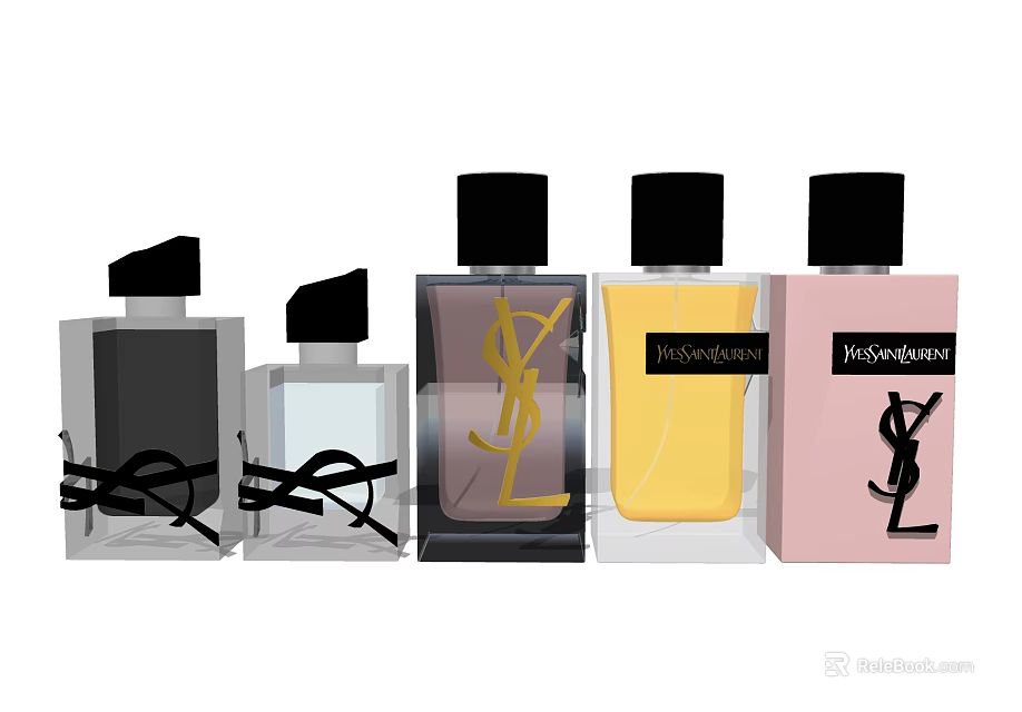 Luxury Perfume Bottles Collection With YSL Givenchy Different Shapes And Colors 3d model 