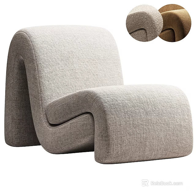Modern Light Gray Fabric Single Sofa With Curved Armrest Backrest And Detailed Texture 3d model 