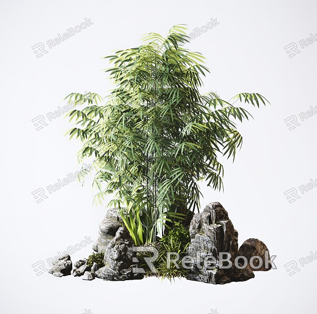 New Chinese style landscape sketch horticultural rockery stone bamboo plant combination model