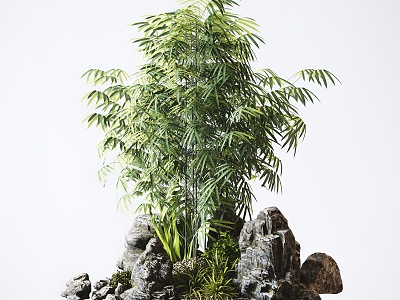 New Chinese style landscape sketch horticultural rockery stone bamboo plant combination model