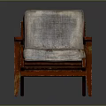 Classic Style Chair Featuring Wooden Arms Legs And Gray Fabric Upholstered Seat Backrest
