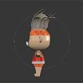 Cartoon Tribal Character Wearing Feather Headdress Holding Spear In Red Golden Patterned Outfit With Mustache