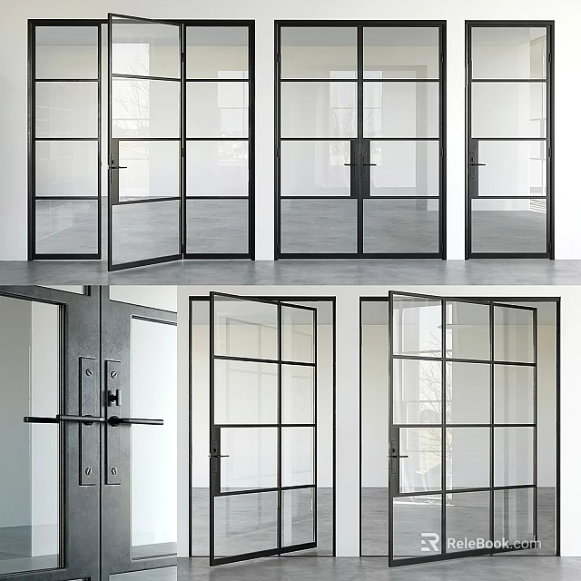 Modern Glass Doors With Black Frames For Interior Space Design 3d model