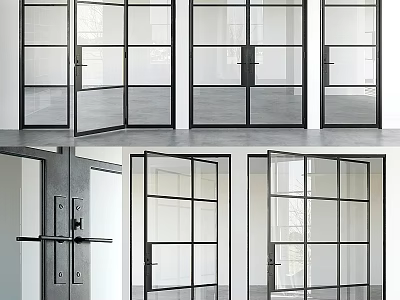 Modern Glass Doors With Black Frames For Interior Space Design 3d model
