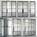 Modern Glass Doors With Black Frames For Interior Space Design 3d model