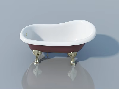 Elegant Bathtub With White Interior Burgundy Exterior And Gold Feet On Gray Background 3d model