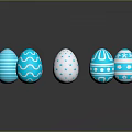 Easter Bunny Themed Colorful Blue White Eggs With Star Wave Striped Patterns On Black Background
