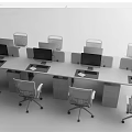 Multiple Modern Office Desks With Ergonomic Chairs Computer Monitors And Partition Screens 3d model