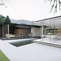 Modern Detached Villa With Mountain Backdrop Lush Garden And Glass Wooden Facade