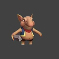 Game Movie 3D Pig Character Wearing Blue Vest Red Scarf Holding Hammer Tool Big Nose