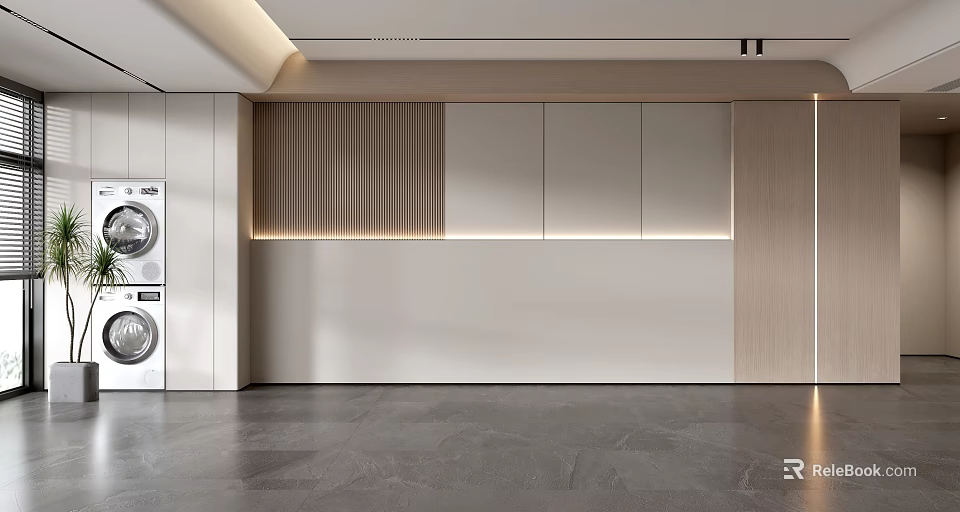 Modern Sofa Background Wall Design With Wooden Panels And LED Strip Lighting Decor 3d model 