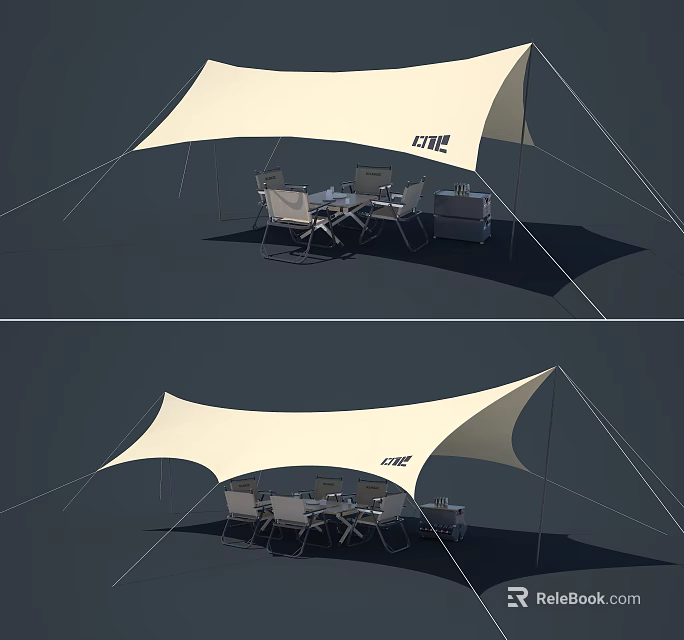 White Outdoor Camping Tent With Table And Chairs For Leisure Activities 3d model 