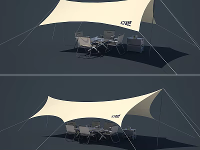 White Outdoor Camping Tent With Table And Chairs For Leisure Activities 3d model