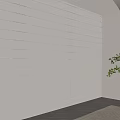 White Vertical Striped Curtains In Indoor Interior With Green Plant And Light Colored Wall