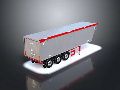 Detailed Silver Red Semi Trailer Model With Cargo Container And Wheels 3d model