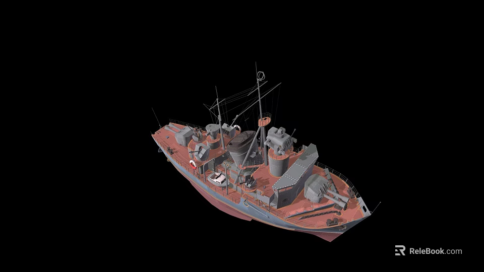 Warship With Detailed Deck Turret Mast And Military Vessel Structure Design 3d model 