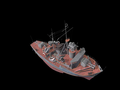 Warship With Detailed Deck Turret Mast And Military Vessel Structure Design 3d model