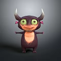 Cute Purple Monster Character With Horns Green Eyes And Open Arms