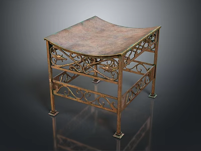 Ornate Metal Side Table With Intricate Scrollwork And Two Tiered Shelf Design 3d model