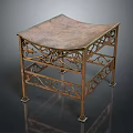 Ornate Metal Side Table With Intricate Scrollwork And Two Tiered Shelf Design