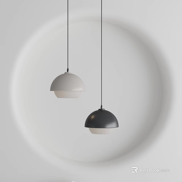 Modern Dome Shaped Pendant Lights in White and Black Minimalist Design 3d model 