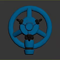 Blue Hardware Tool with Circular Handle Valve and Metal Spiked Base 3d model