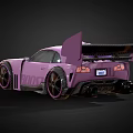 Cartoon Pink Race Car Character With Big Eyes ROCK Decal Rear Wing And Tires