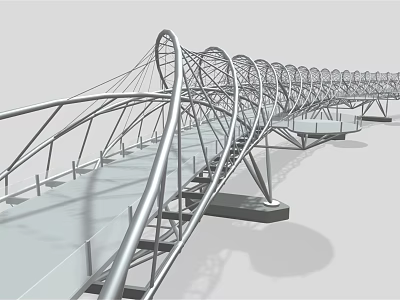 Modern Bridge Structure Design With Curved Metallic Framework And Support Structures 3d model